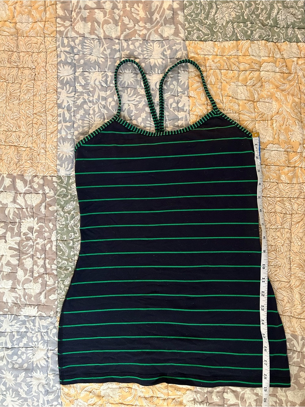 lululemon athletica Navy Tank with Green Stripes and Double Spaghetti Straps
